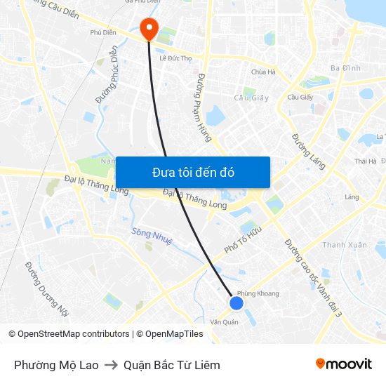 Phường Mộ Lao to Quận Bắc Từ Liêm map