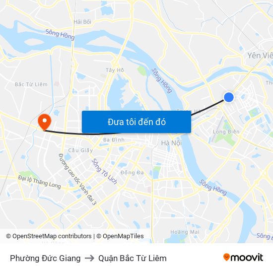 Phường Đức Giang to Quận Bắc Từ Liêm map