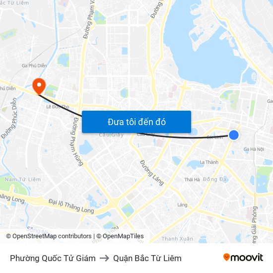 Phường Quốc Tử Giám to Quận Bắc Từ Liêm map