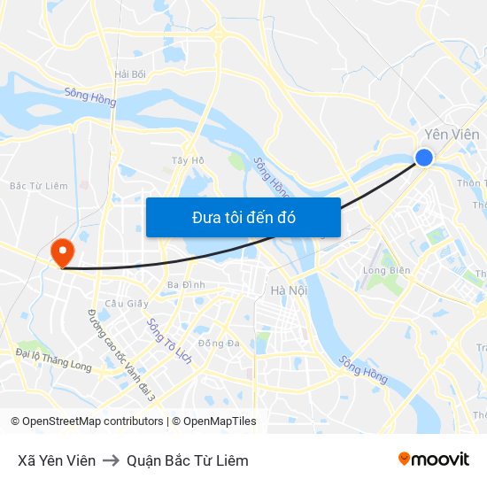 Xã Yên Viên to Quận Bắc Từ Liêm map