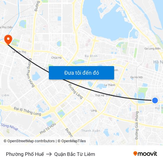 Phường Phố Huế to Quận Bắc Từ Liêm map