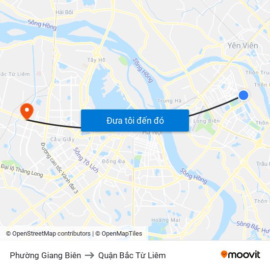 Phường Giang Biên to Quận Bắc Từ Liêm map