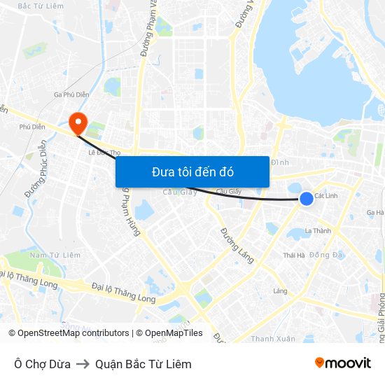 Ô Chợ Dừa to Quận Bắc Từ Liêm map