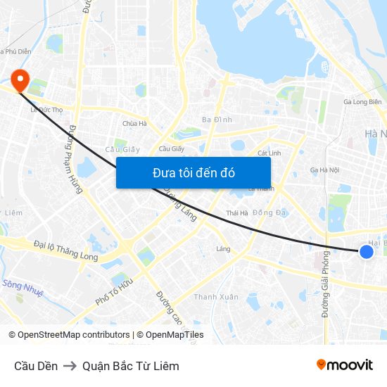 Cầu Dền to Quận Bắc Từ Liêm map