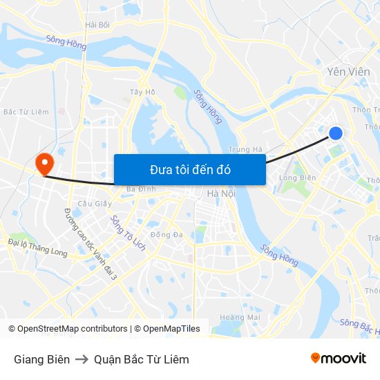 Giang Biên to Quận Bắc Từ Liêm map