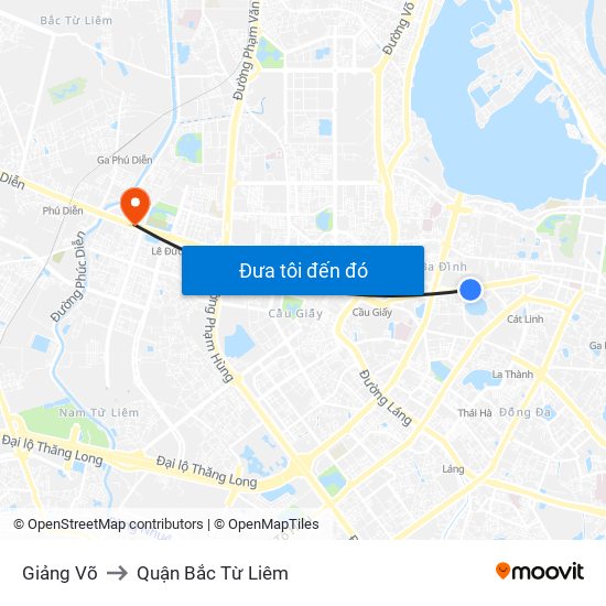 Giảng Võ to Quận Bắc Từ Liêm map