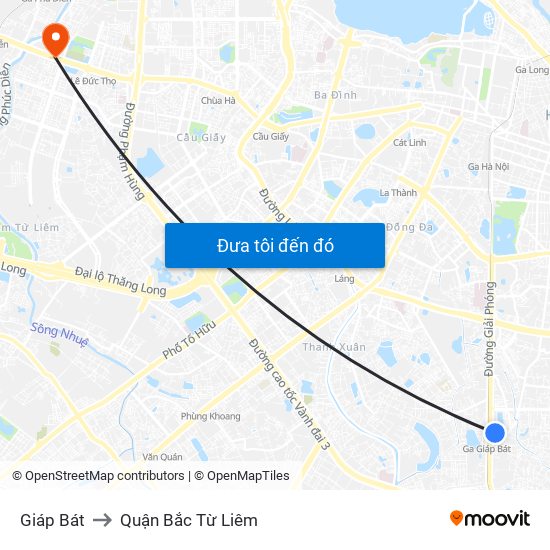 Giáp Bát to Quận Bắc Từ Liêm map