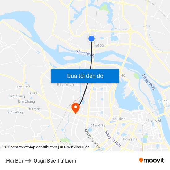 Hải Bối to Quận Bắc Từ Liêm map