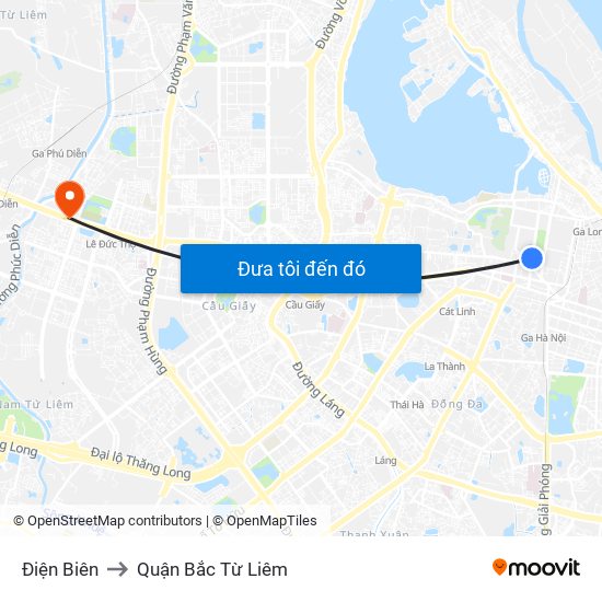 Điện Biên to Quận Bắc Từ Liêm map