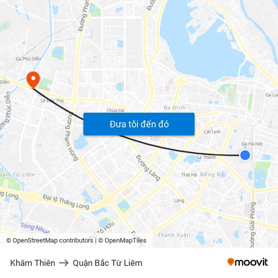 Khâm Thiên to Quận Bắc Từ Liêm map