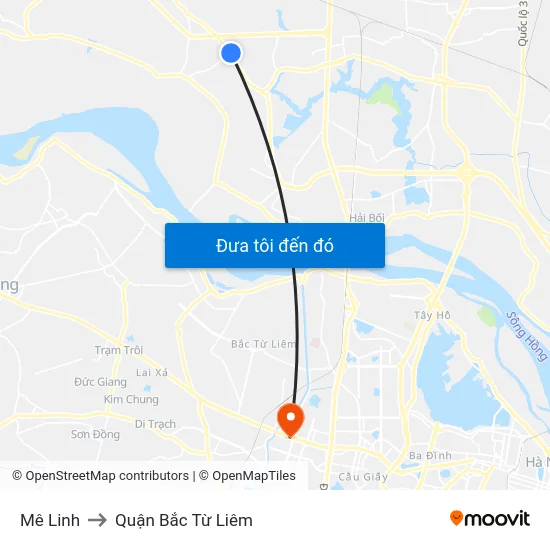 Mê Linh to Quận Bắc Từ Liêm map
