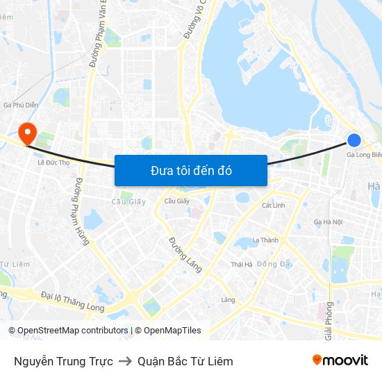 Nguyễn Trung Trực to Quận Bắc Từ Liêm map