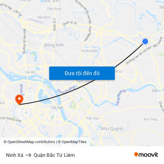 Ninh Xá to Quận Bắc Từ Liêm map