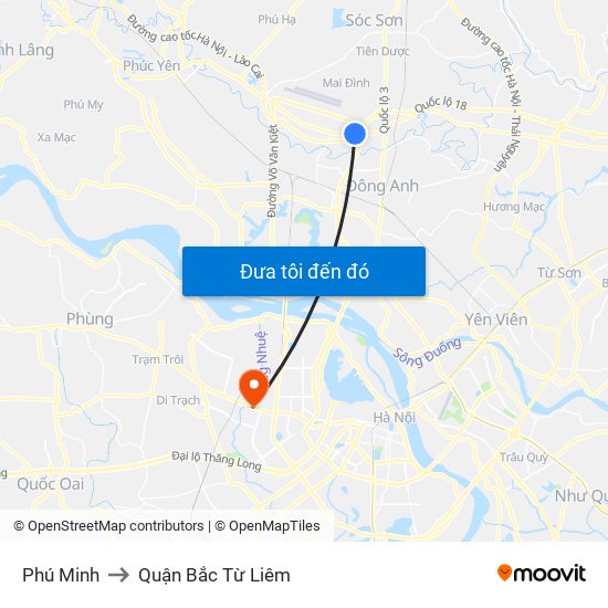 Phú Minh to Quận Bắc Từ Liêm map