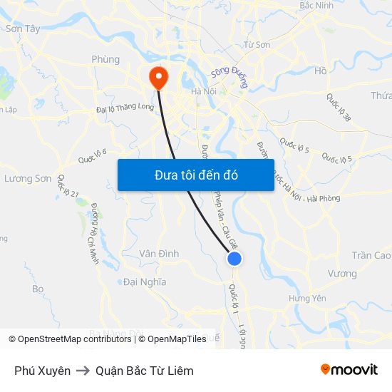 Phú Xuyên to Quận Bắc Từ Liêm map