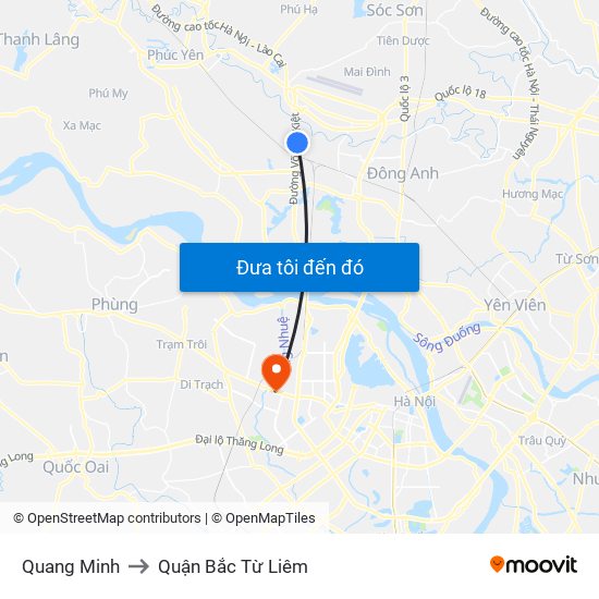 Quang Minh to Quận Bắc Từ Liêm map