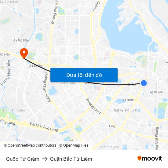 Quốc Tử Giám to Quận Bắc Từ Liêm map