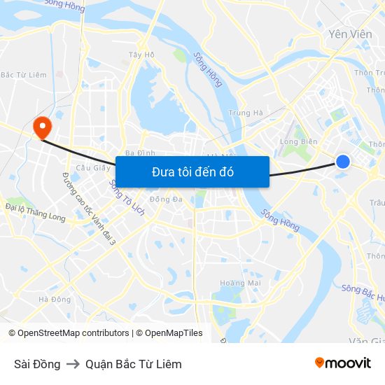 Sài Đồng to Quận Bắc Từ Liêm map