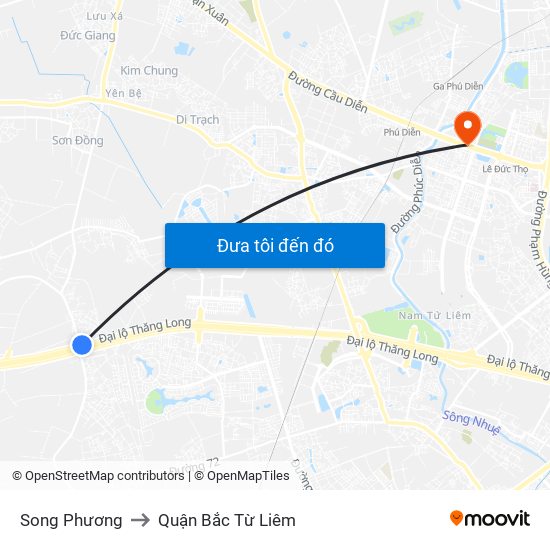 Song Phương to Quận Bắc Từ Liêm map