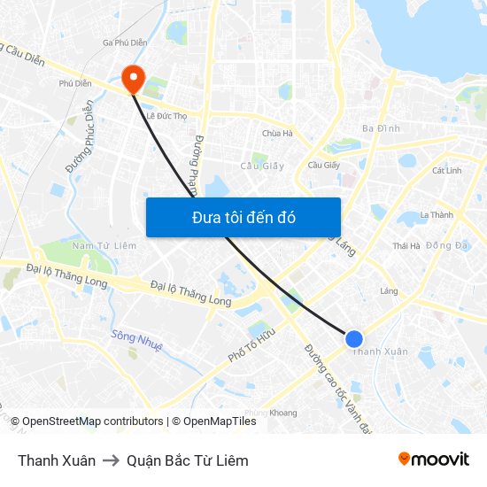 Thanh Xuân to Quận Bắc Từ Liêm map