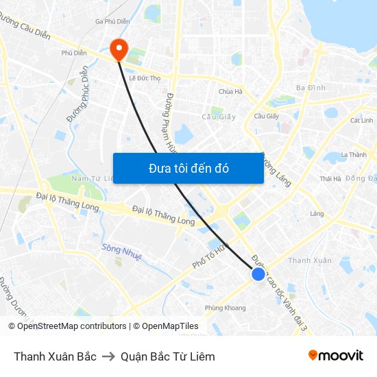 Thanh Xuân Bắc to Quận Bắc Từ Liêm map