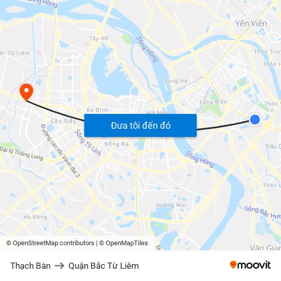 Thạch Bàn to Quận Bắc Từ Liêm map