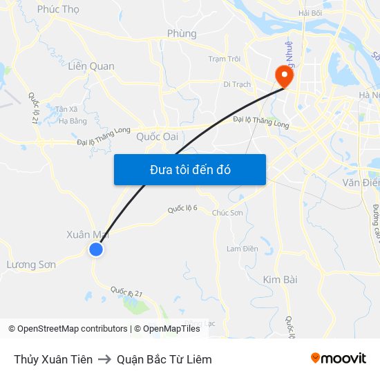 Thủy Xuân Tiên to Quận Bắc Từ Liêm map