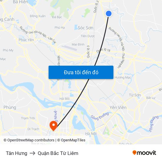 Tân Hưng to Quận Bắc Từ Liêm map