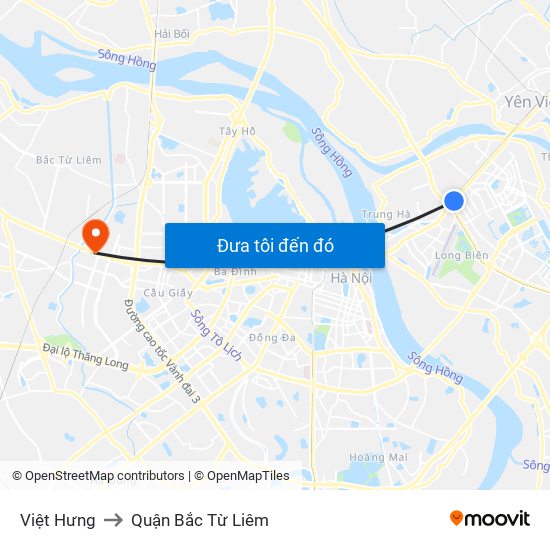 Việt Hưng to Quận Bắc Từ Liêm map