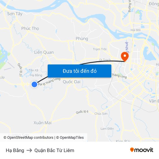 Hạ Bằng to Quận Bắc Từ Liêm map