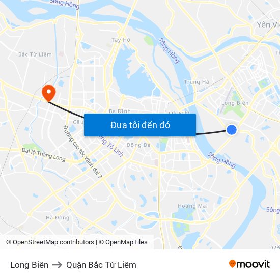 Long Biên to Quận Bắc Từ Liêm map