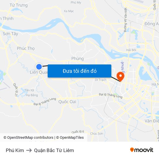 Phú Kim to Quận Bắc Từ Liêm map