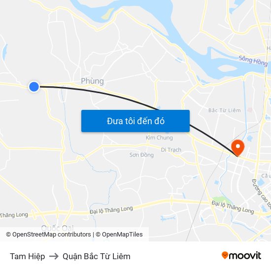 Tam Hiệp to Quận Bắc Từ Liêm map