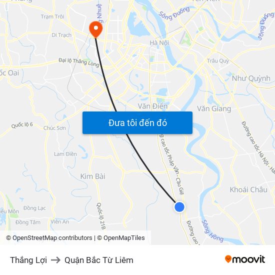 Thắng Lợi to Quận Bắc Từ Liêm map