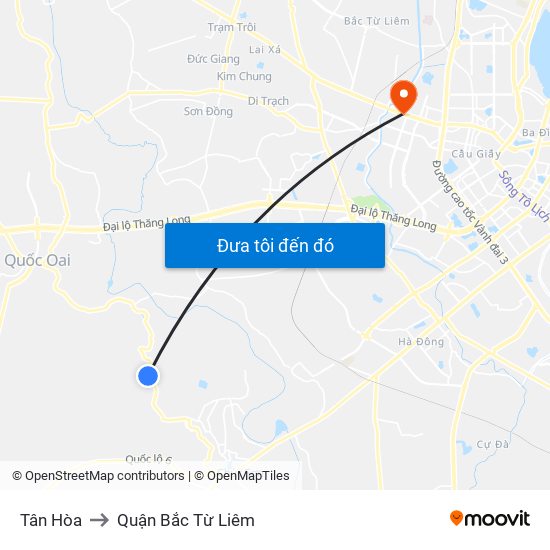 Tân Hòa to Quận Bắc Từ Liêm map