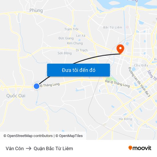 Vân Côn to Quận Bắc Từ Liêm map