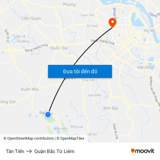 Tân Tiến to Quận Bắc Từ Liêm map