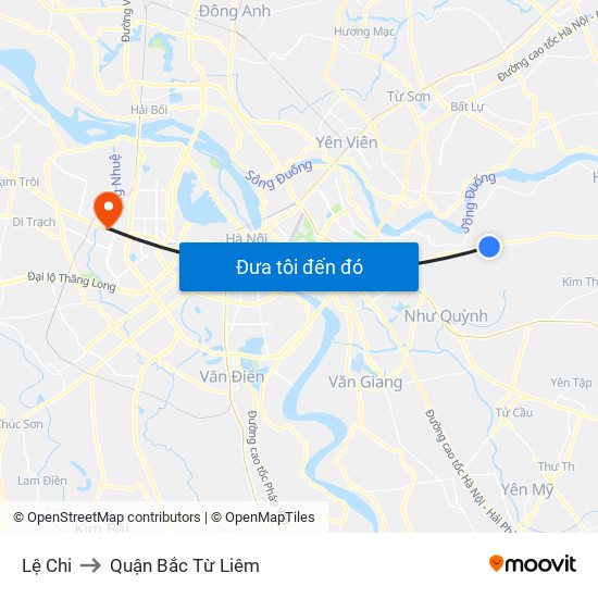 Lệ Chi to Quận Bắc Từ Liêm map