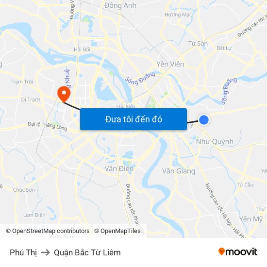 Phú Thị to Quận Bắc Từ Liêm map