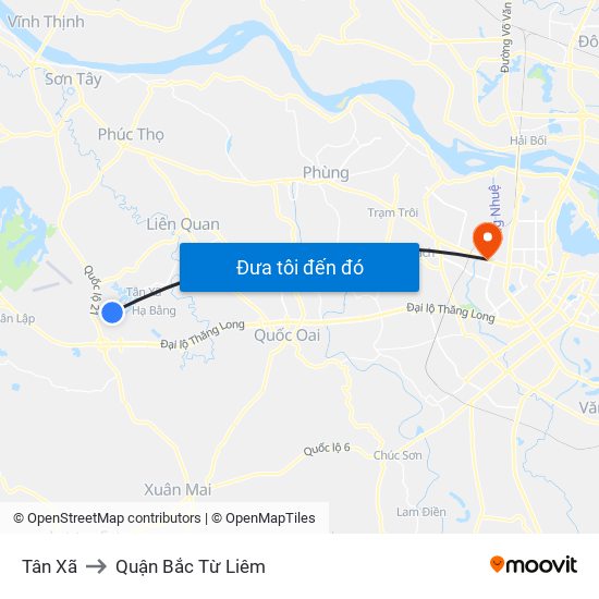 Tân Xã to Quận Bắc Từ Liêm map