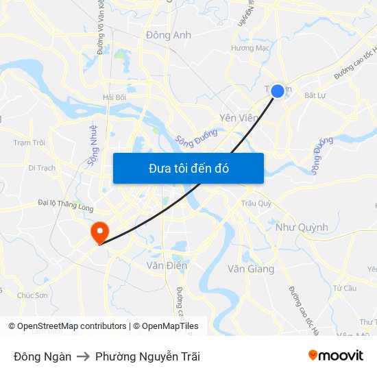 Đông Ngàn to Phường Nguyễn Trãi map