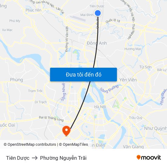 Tiên Dược to Phường Nguyễn Trãi map