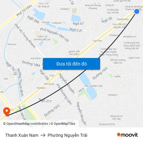 Thanh Xuân Nam to Phường Nguyễn Trãi map
