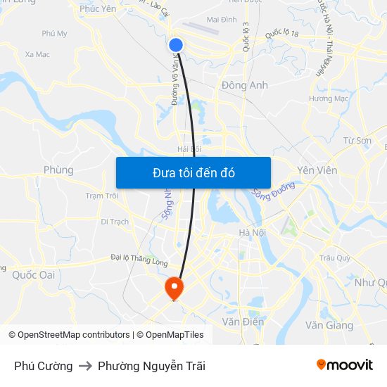 Phú Cường to Phường Nguyễn Trãi map