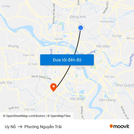Uy Nỗ to Phường Nguyễn Trãi map