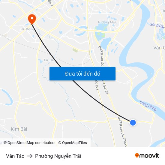 Vân Tảo to Phường Nguyễn Trãi map