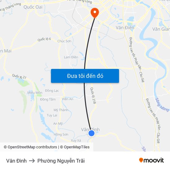 Vân Đình to Phường Nguyễn Trãi map
