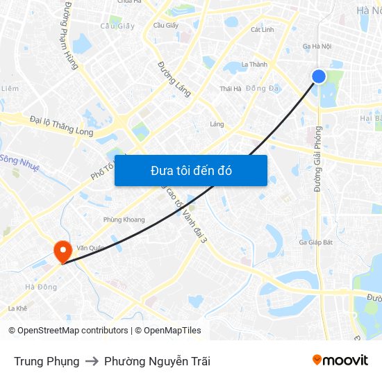 Trung Phụng to Phường Nguyễn Trãi map