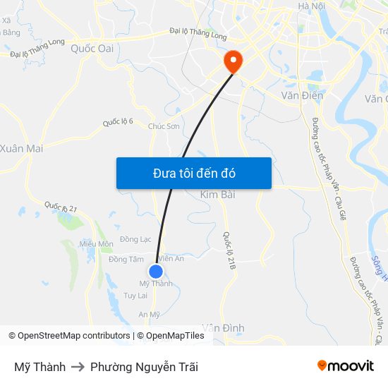 Mỹ Thành to Phường Nguyễn Trãi map