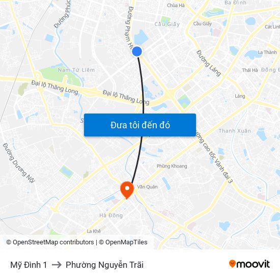 Mỹ Đình 1 to Phường Nguyễn Trãi map